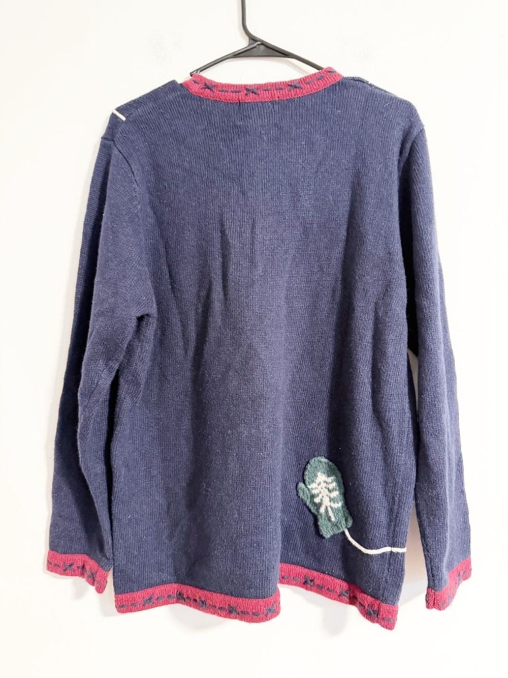 Vintage Stitches in Time Embroidered Mitten Cardigan Sweater Navy Red M - Picture 7 of 7